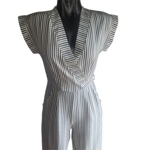Monteau Striped Blue and White Short Sleeve Jumpsuit S